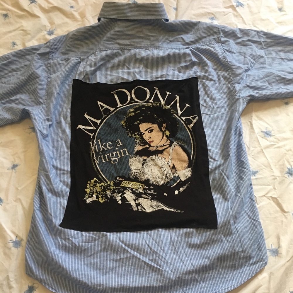 Striped Button Down with Madonna Design - Picture 3 of 5